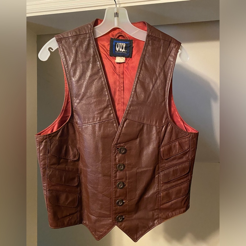 Vintage, OUI International, Men’s, Burgundy Leather, Vest